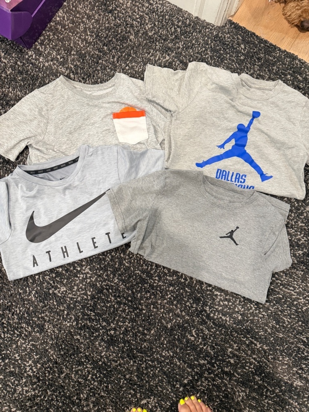 Bundle Nike Kids Gray Athletic Tees with Blue Jumpman & Orange-Trim Pocket